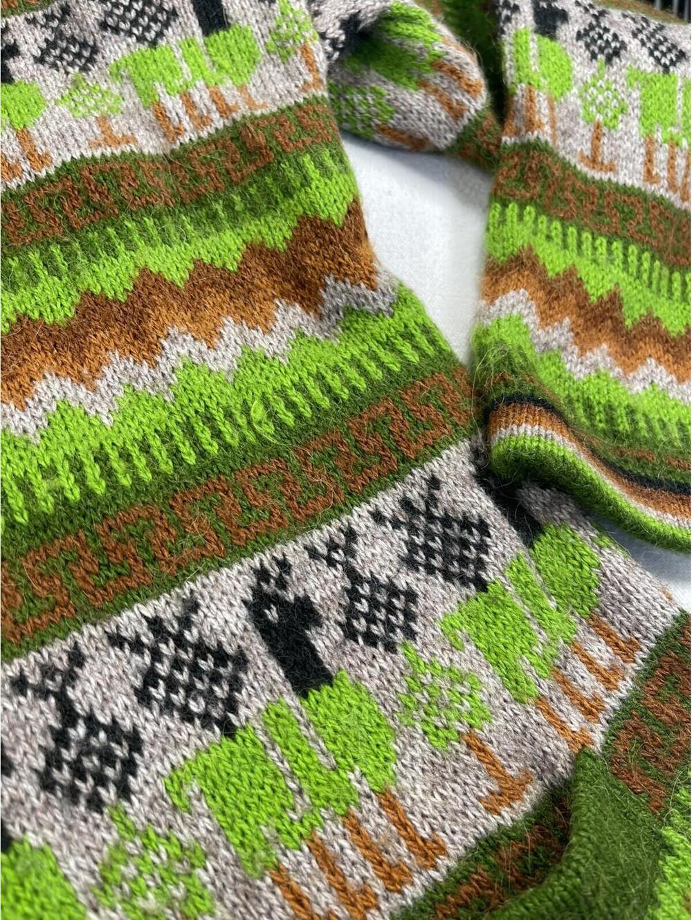 READ handmade Alpaca Zip Front Cardigan Women Sweater Llama Green Brown Ecuador - Picture 8 of 10